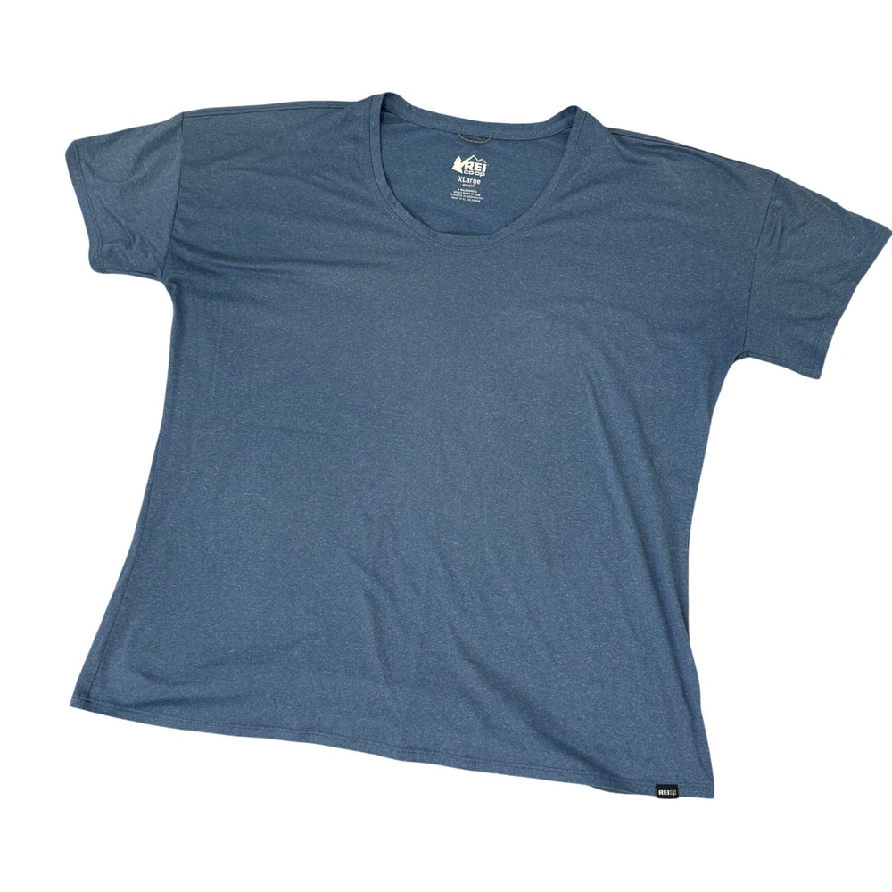 REI Co-op Womens Blue Heathered Scoop Neck Short Sleeve Active‎ T-Shirt XL